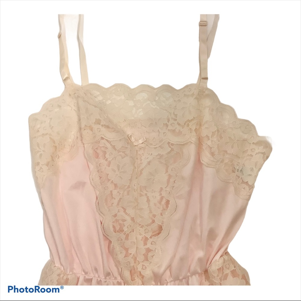 Like-New Vintage JC Penny Pink Satin Lace Teddy Lingerie - S - Picture 8 of 12